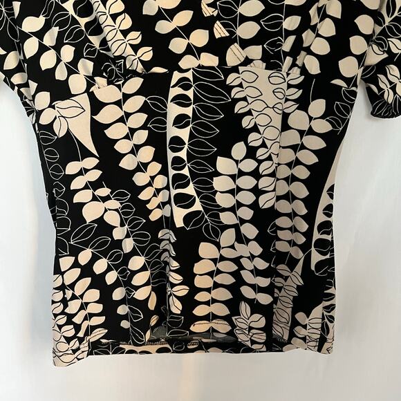 Hiatus top women’s size M vneck black tan leaf print short sleeve blouse VTG y2k - Picture 5 of 5
